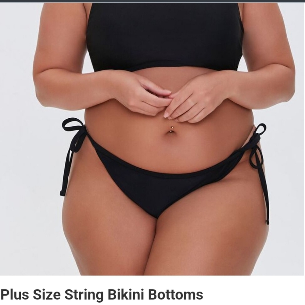NWT. Plus Size String Bikini Bottom. Black. 2X
